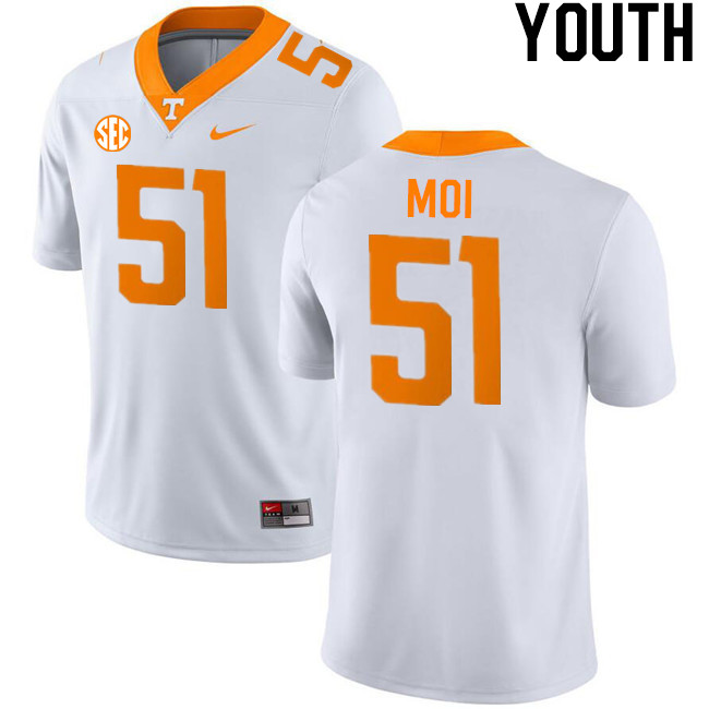 Youth #51 Jaxson Moi Tennessee Volunteers College Football Jerseys Stitched-White